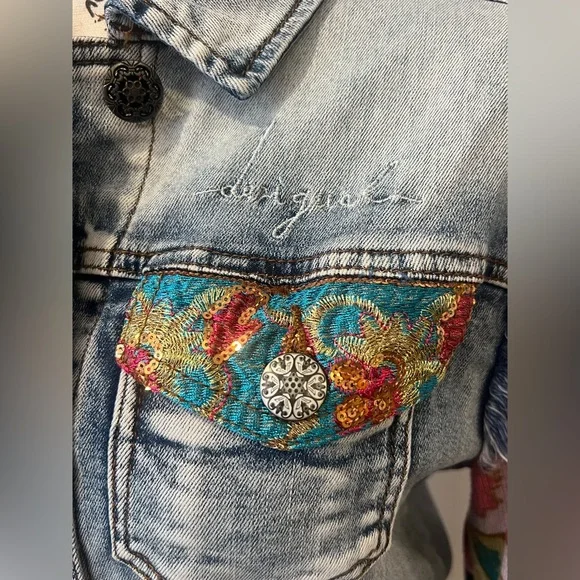 Desigual Denim Jacket bohemian boho retro eclectic vintage 80's grunge